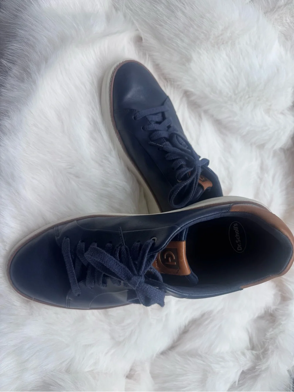 Dr. Scholl's Men's Navy Leather Sneakers with Brown Accents
